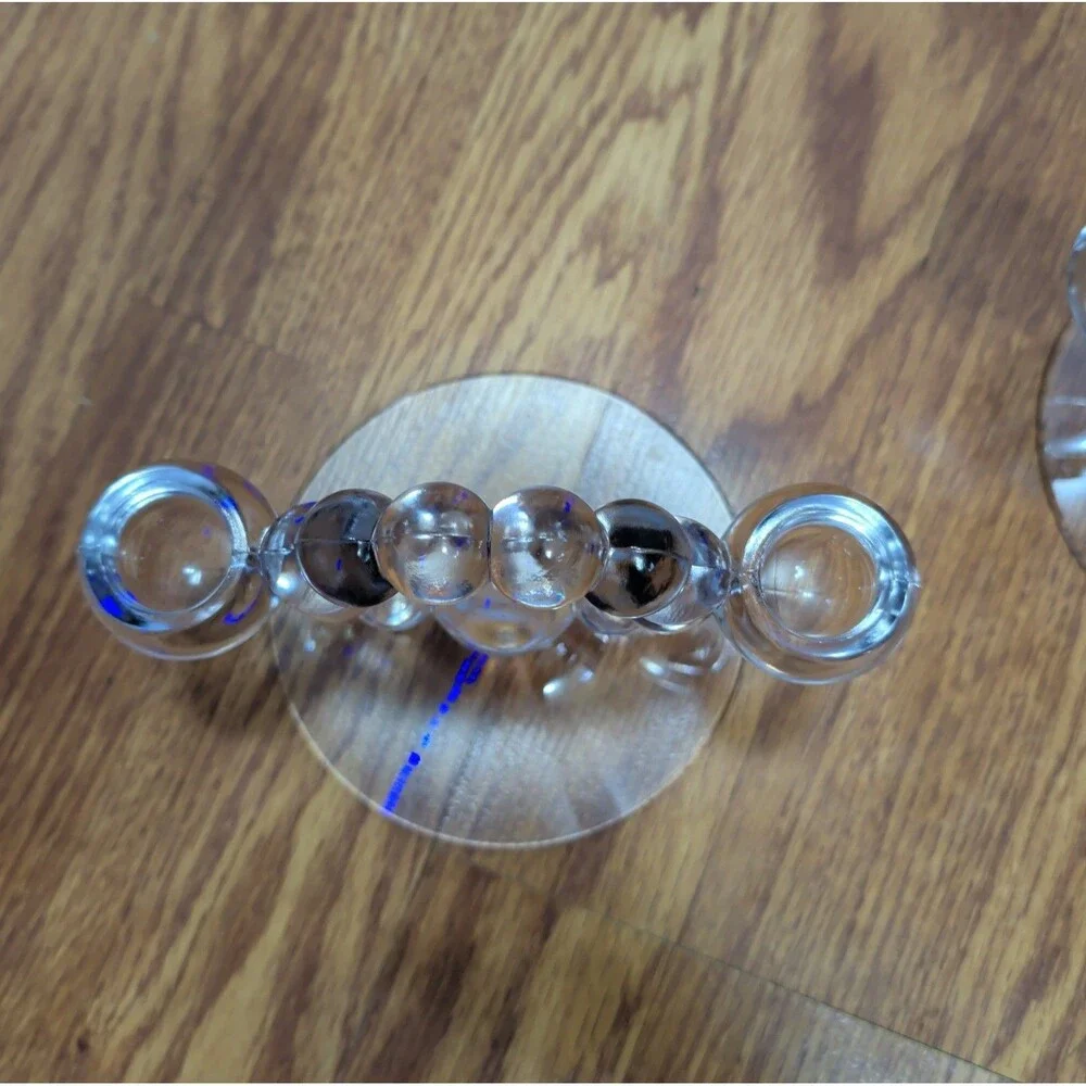 (2) Vintage Clear Glass Bubble Hoop Candlestick Holder/ Pipe Stand Pair